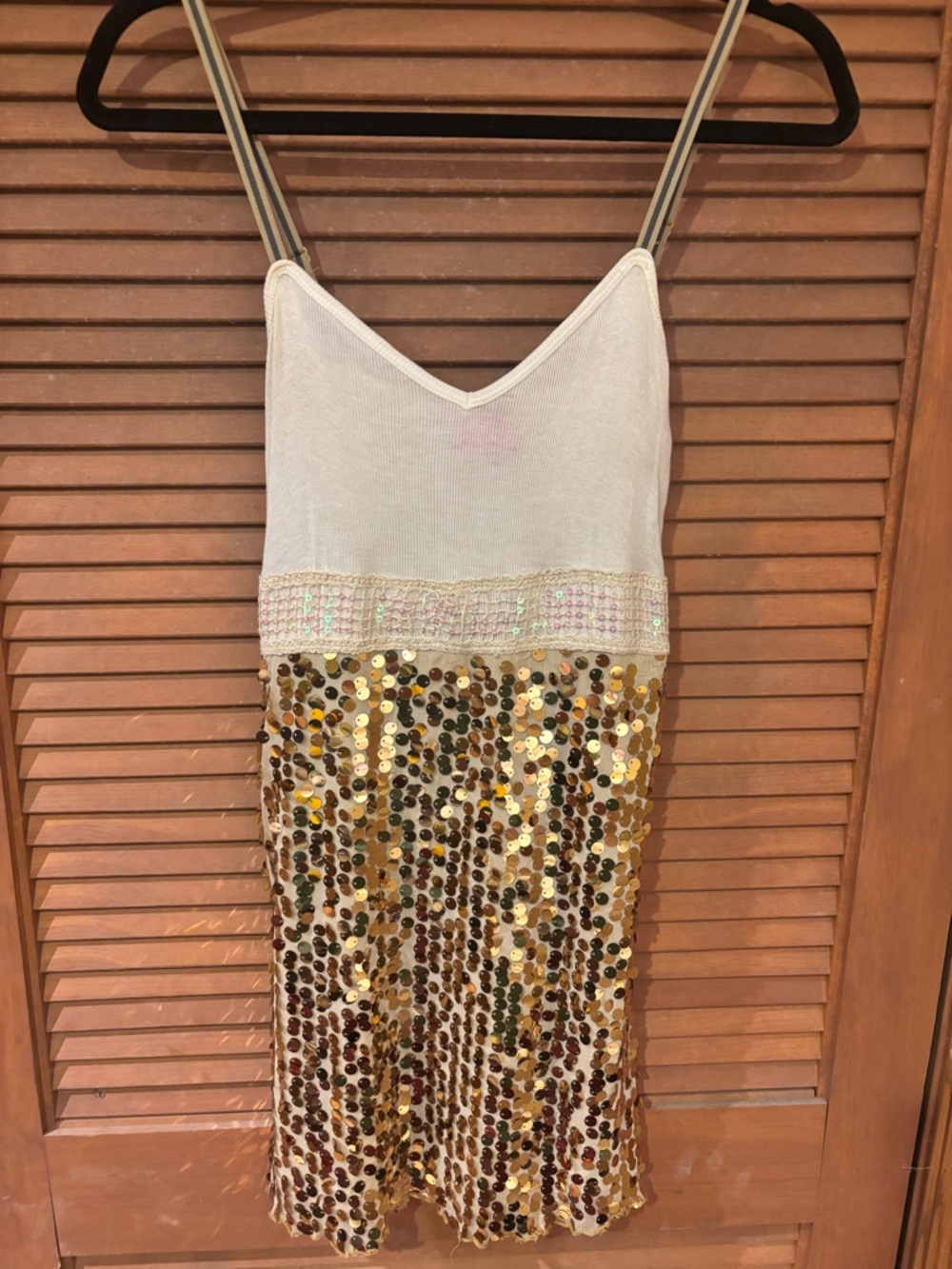 Free People White and Gold Sequin Mini Dress